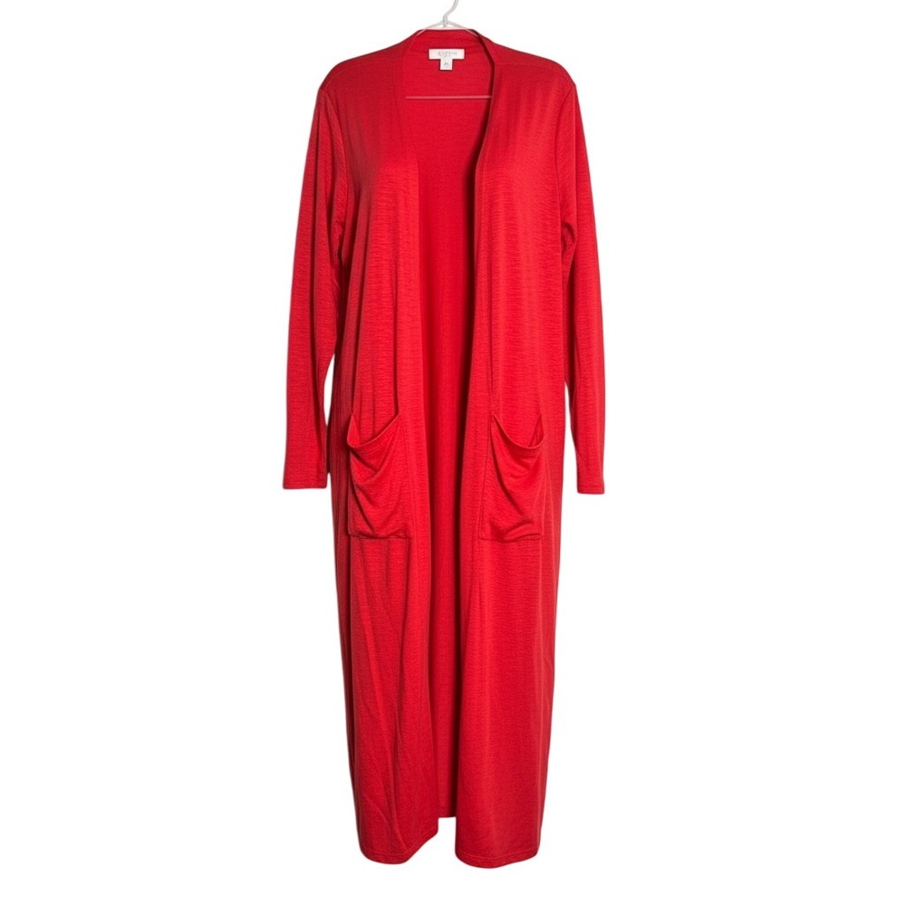 LuLaRoe Sarah Cardigan Womens XL Red Longline Duster Open Front Slub Knit Pocket